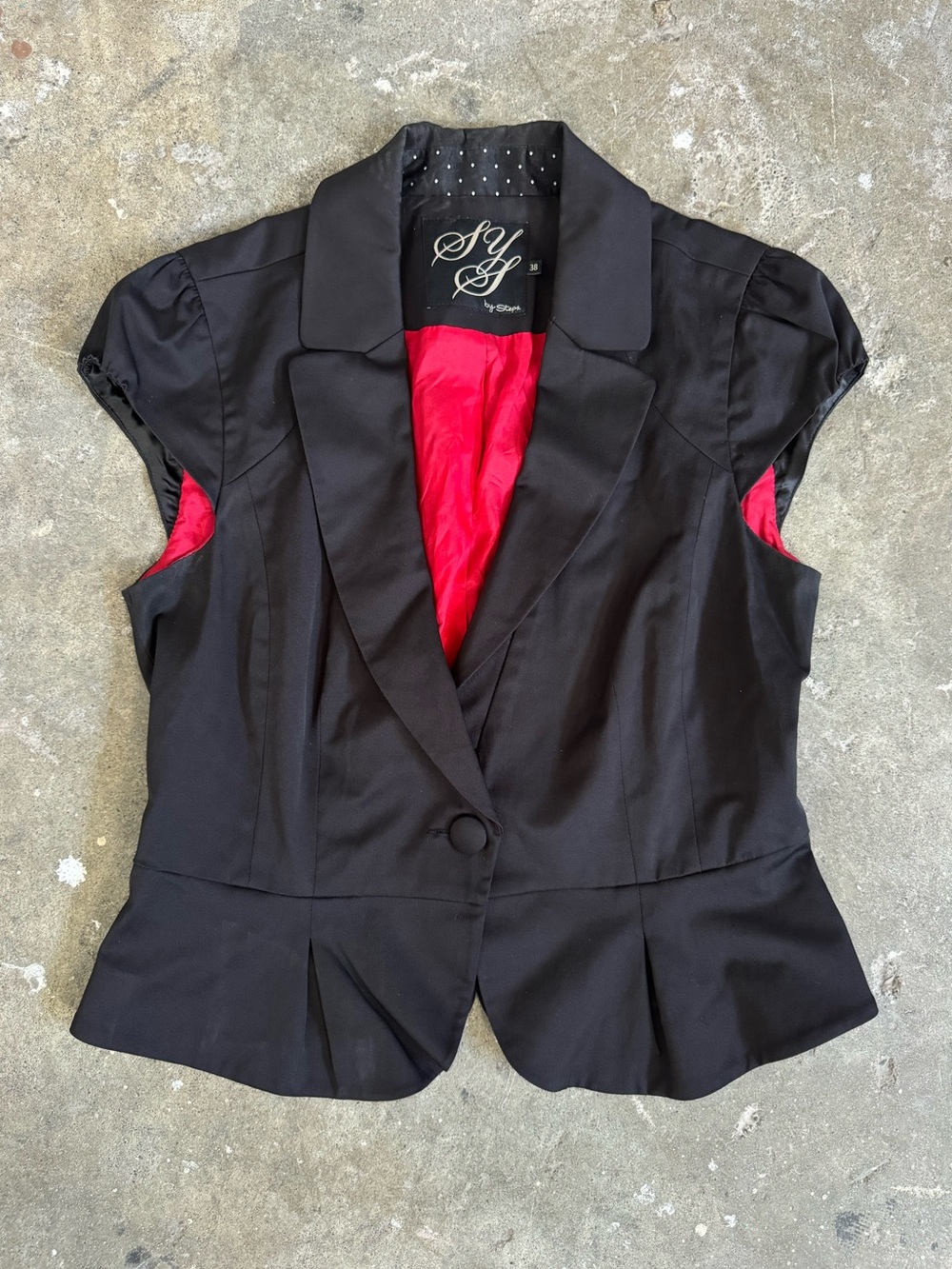 Black Short Sleeve Blazer with Red Lining